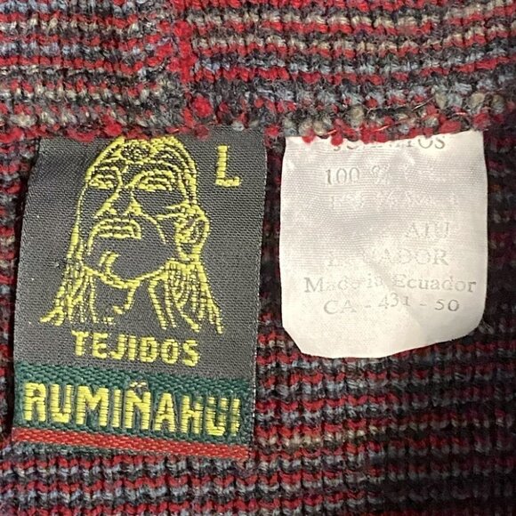 Tejidos Ruminahui Red Alpaca Zip Front Wool Sweater L - Picture 6 of 15